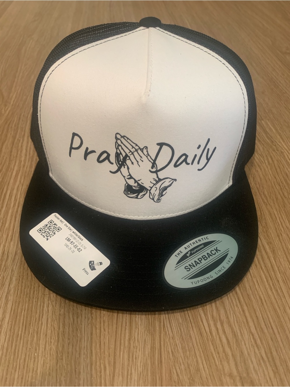 Pray Daily Black & White Trucker style Snapback Hat